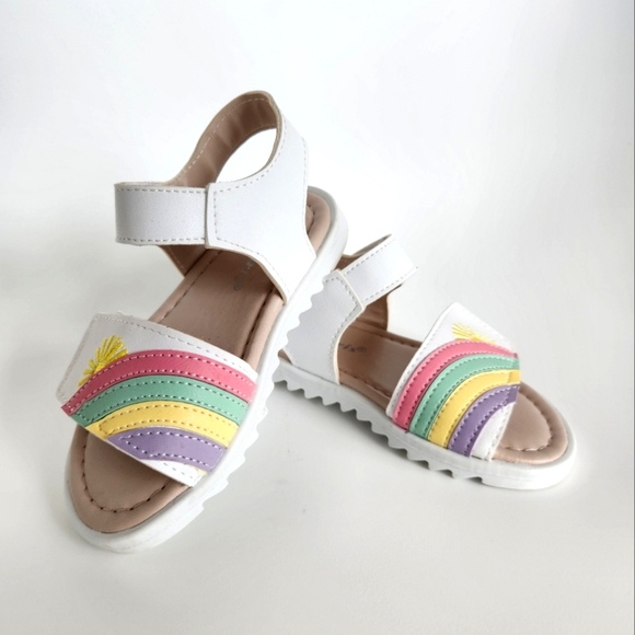3T Size EU:24/US:8 Toddler Girls Summer White Sandals with Rainbow Embroidery - Picture 2 of 12